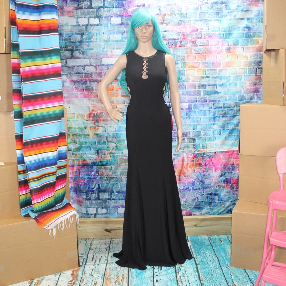 JVN JOVANI Laced Up & Cut Out BLACK Gown #JVN45670